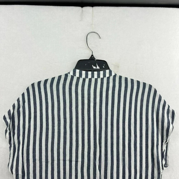 Lulus Blouse Women's S Blue White Stripes Button Up Collared Knot Hem Cropped - Picture 9 of 10